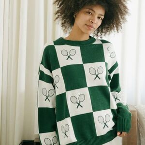ELLSWORTH + IVEY - Riley Crewneck Sweater - Checkered Tennis - NWT - Size Medium